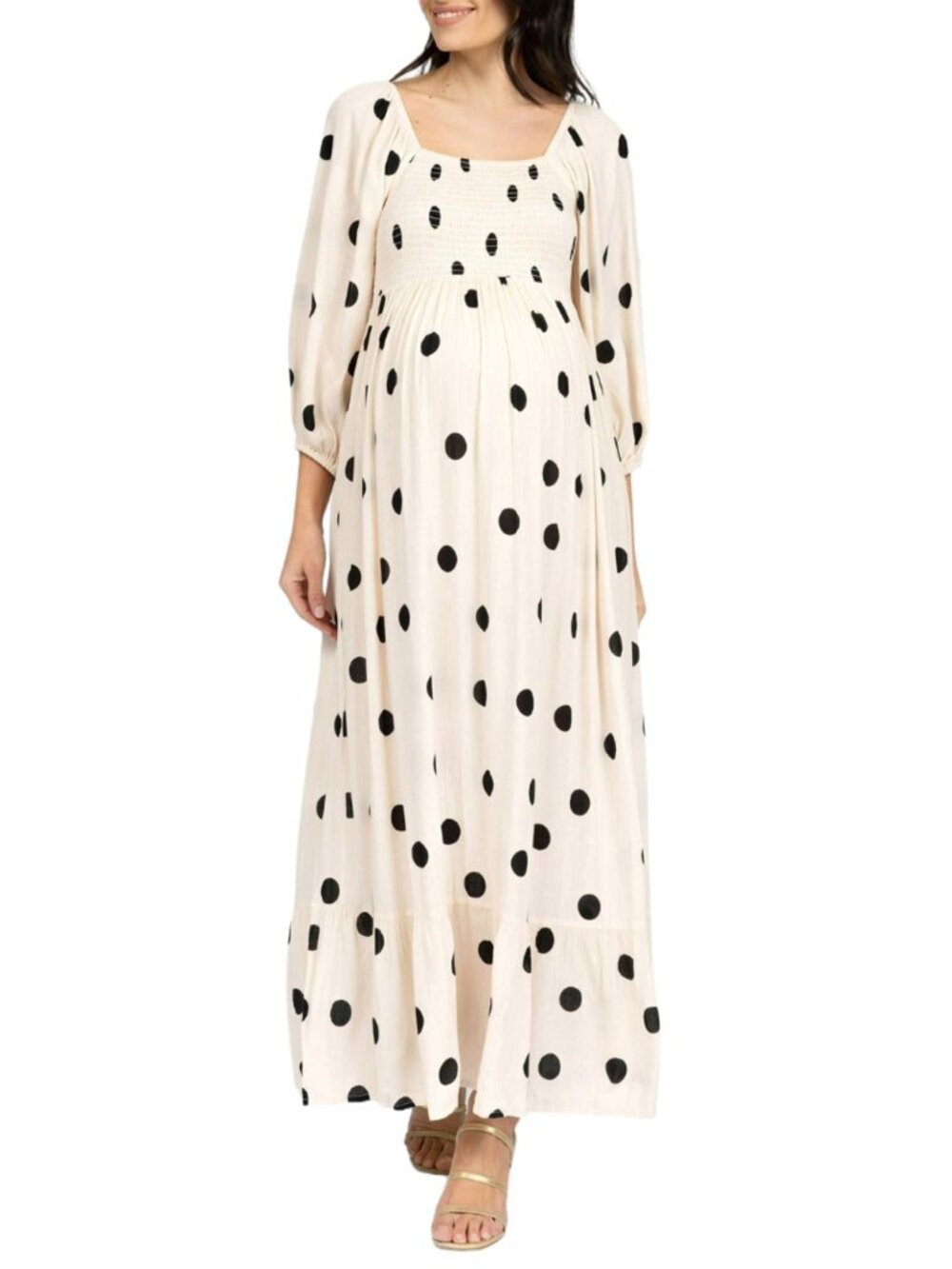 Seraphine - Carmen 3/4 Sleeve Shirred Bodice Midi Maternity Dress
